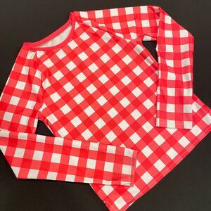 ~ GAP Kids Med Rashguard Red/White Swim Shirt Checker Stretchy Long Sleeves Sun
